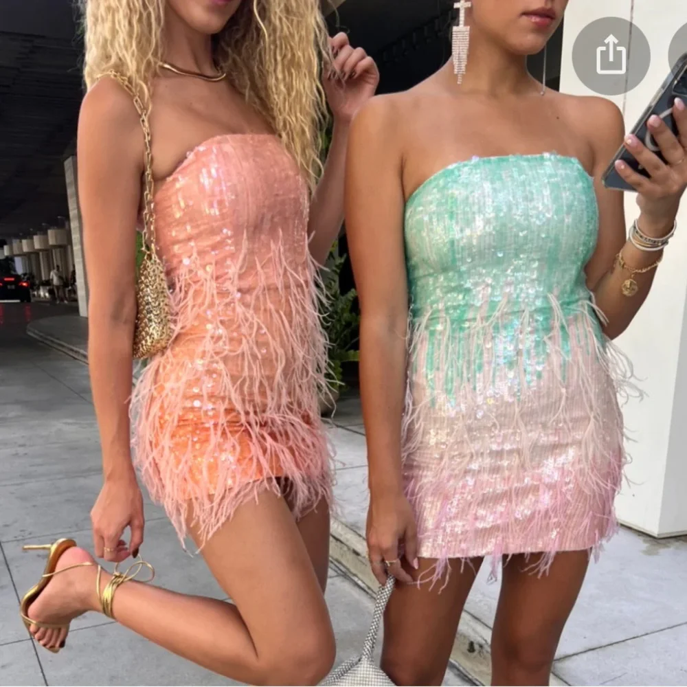 Retrofete Anastasia Sequin and Feather Mini Dress in Pink